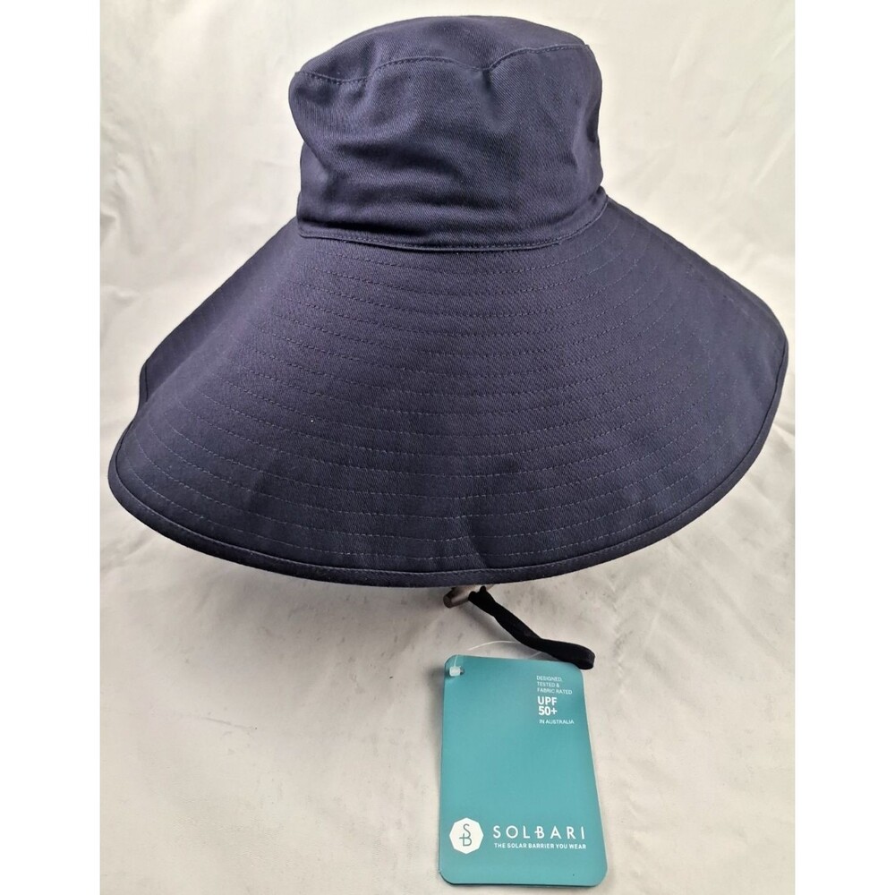 Solbari Ultra Wide Navy Blue Cotton Bucket/Boonie Hat w/ Chinstrap UPF 50+-S/M